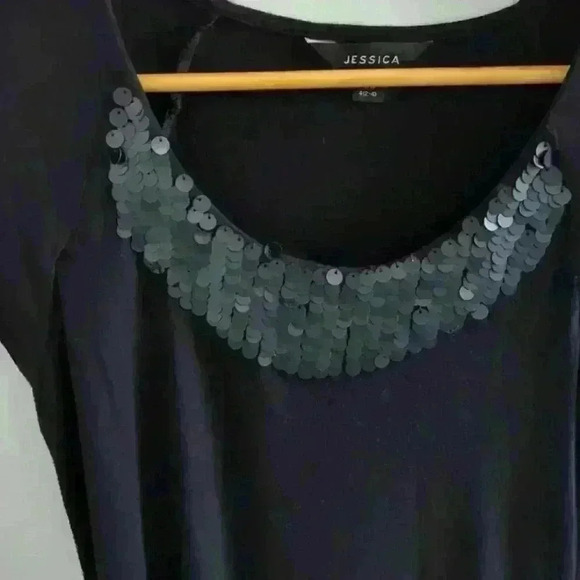 JESSICA | Women's Black Sequined Short Sleeve Stretchy Top - Picture 2 of 3